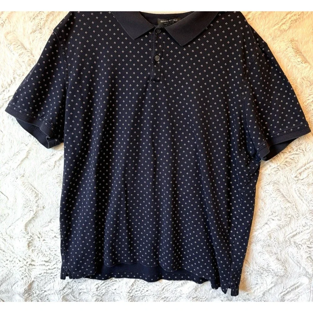Banana Republic Polo Shirt Men's XXL Blue Dotted‎ 100% Cotton Luxury Touch Soft